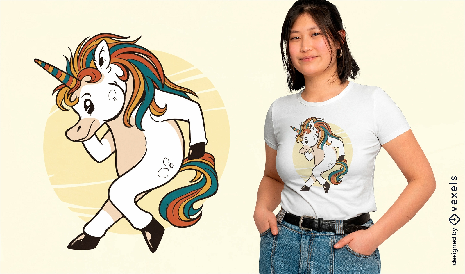 Unicorn doing moonwalk t-shirt design
