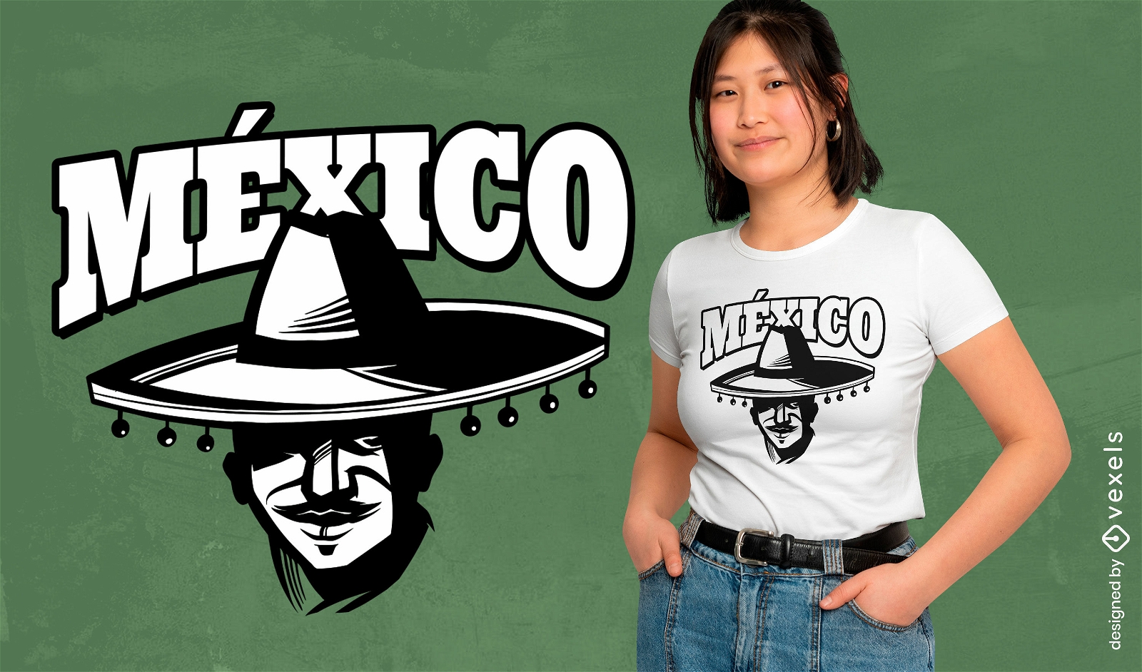 Diseño de camiseta de referencia de sombrero de México.