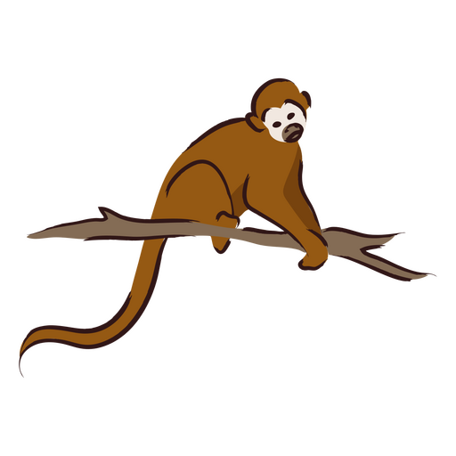 Pequeño mono marrón sentado en una rama Diseño PNG