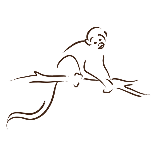 Macaco sentado em um galho em linha artística marrom Desenho PNG