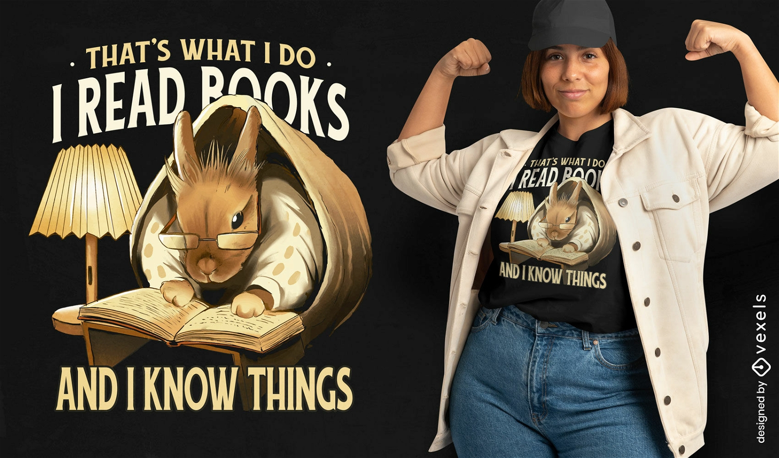 Dise?o de camiseta de libro de lectura de conejo.
