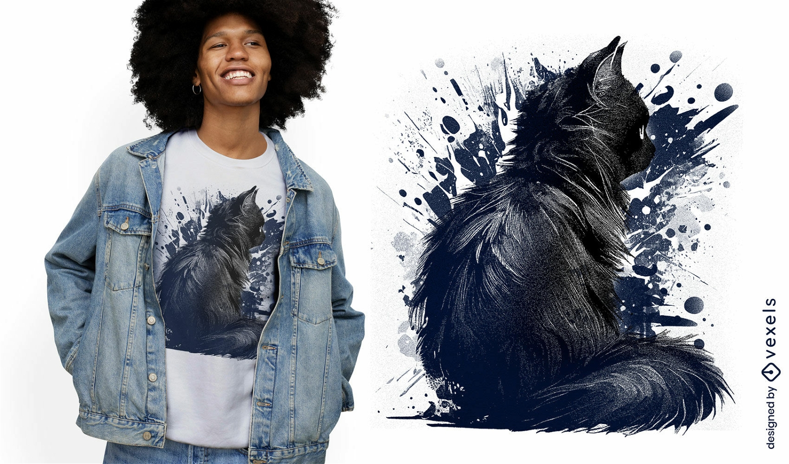 Design de camiseta de gato com respingo em aquarela