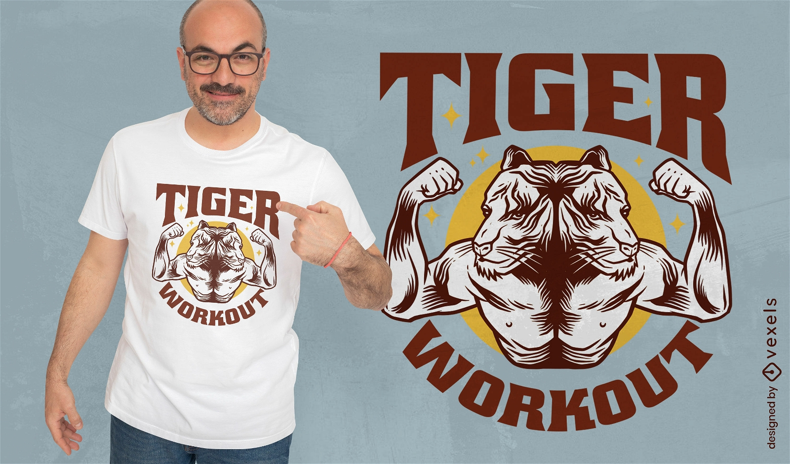 Diseño de camiseta deportiva de tigre con músculos.