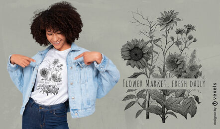 Botanical Flower Market T-shirt Design PSD Editable Template