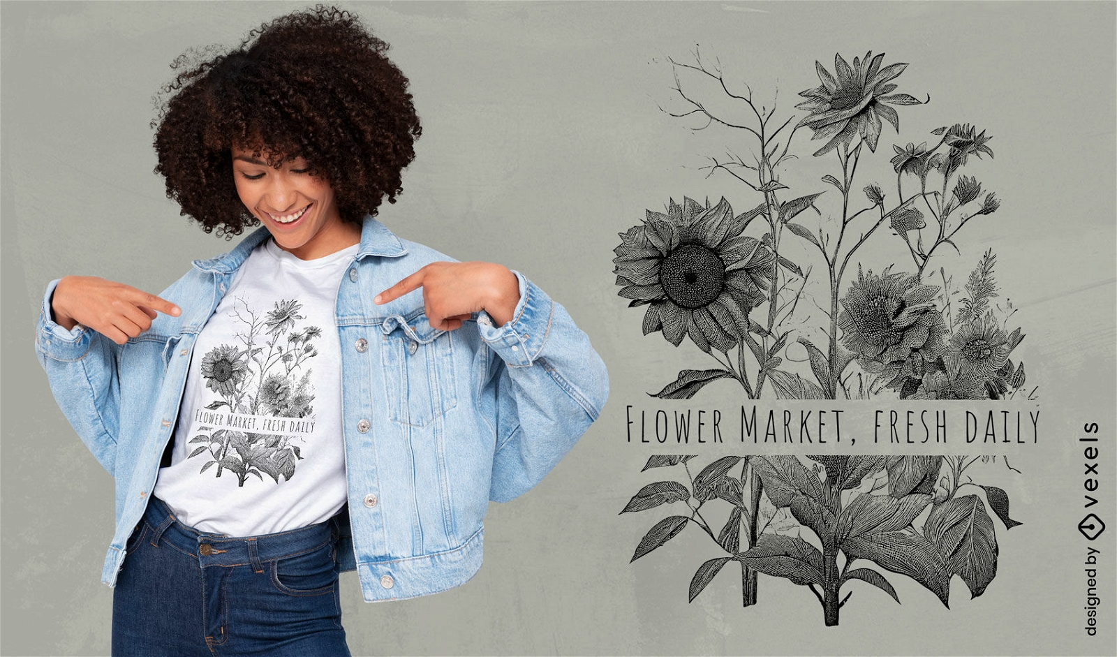 Botanisches Blumenmarkt-T-Shirt-Design