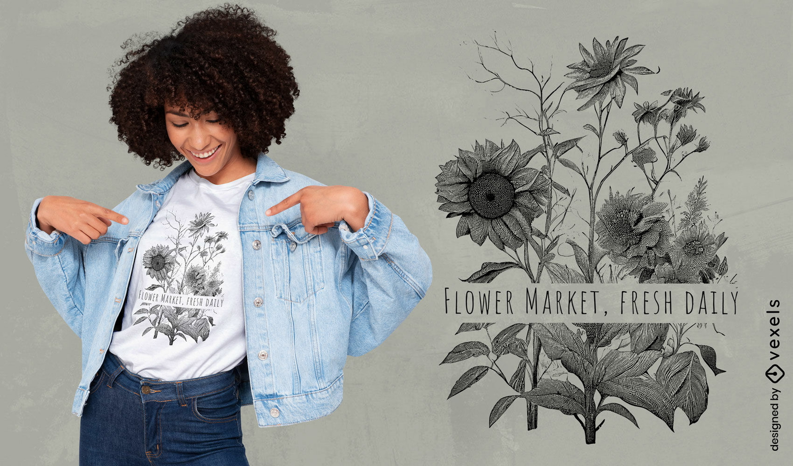 Diseño de camiseta del mercado de flores botánicas.