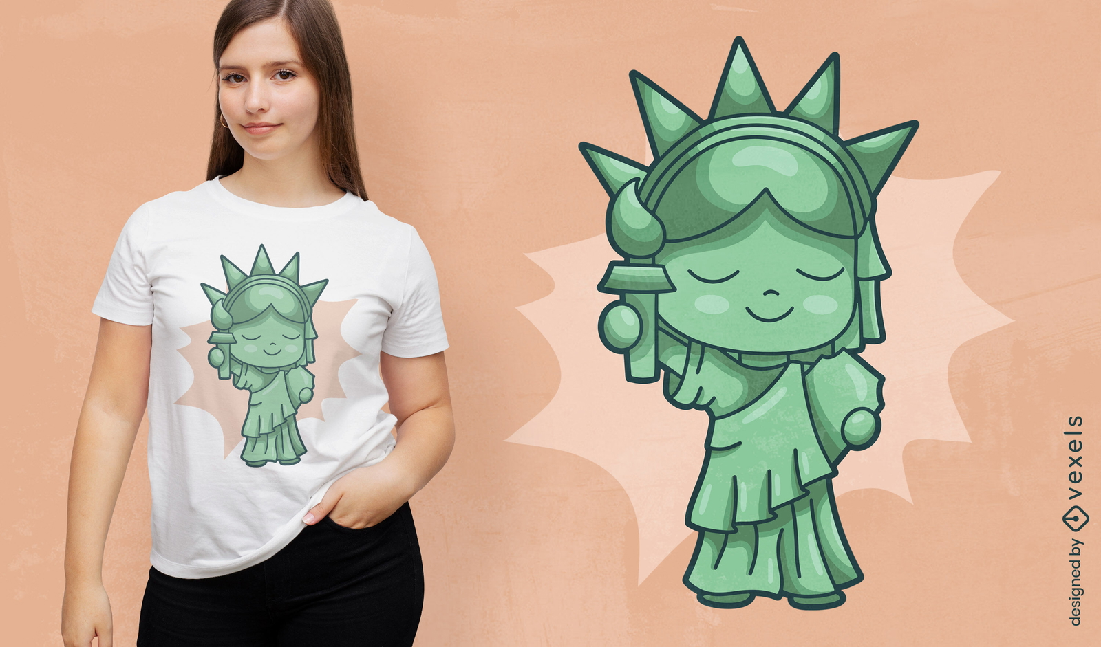 Design de camiseta da estátua da liberdade de Chibi