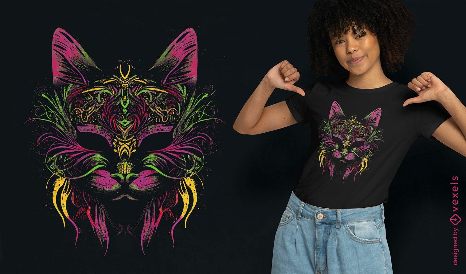 Design festivo de camiseta para gato de carnaval