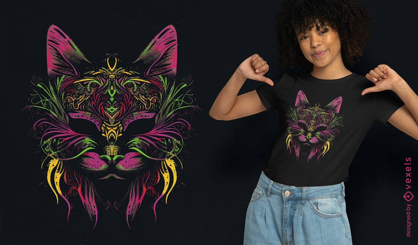 Diseño de camiseta de gato festivo de mardi gras.