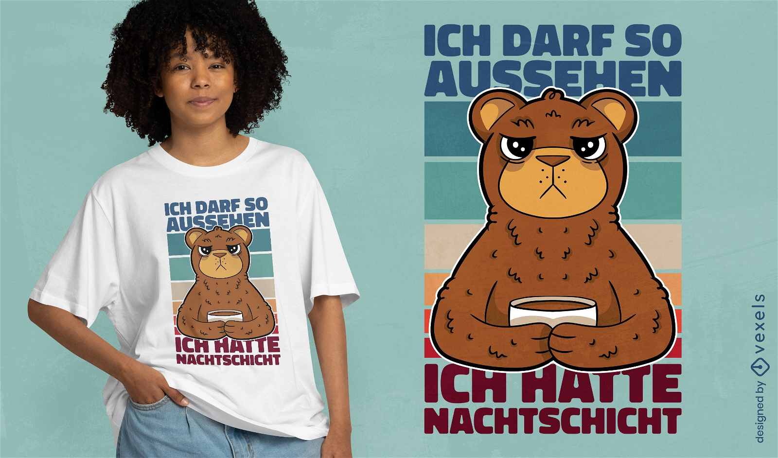 Design de camiseta de desenho animado de urso cansado