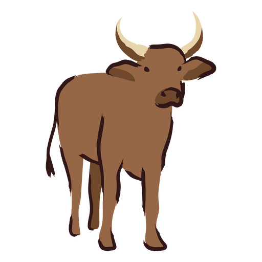 Toro marrón con cuernos de pie Diseño PNG