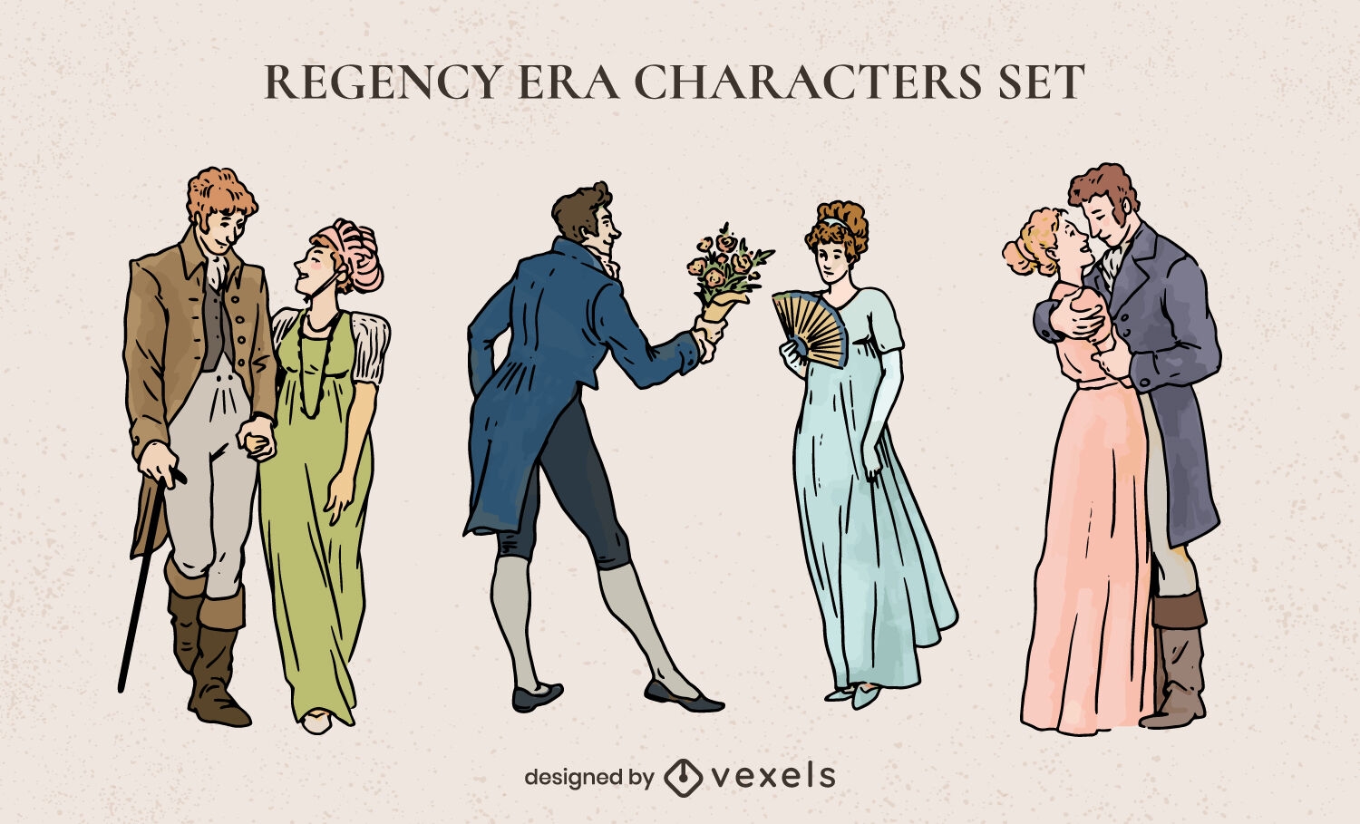 conjunto de ilustração de personagens da era da regência