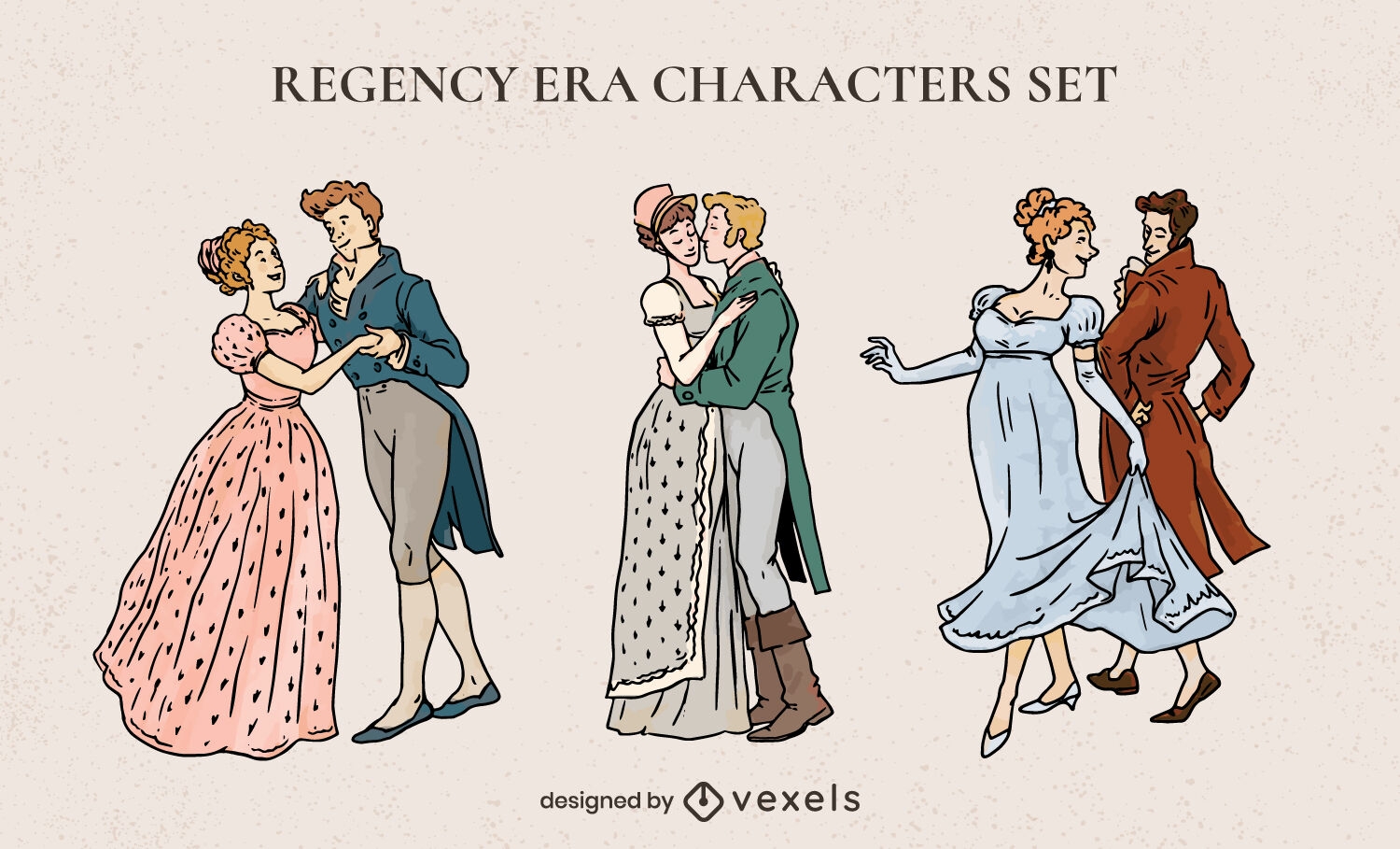 Regency era couples illustration set