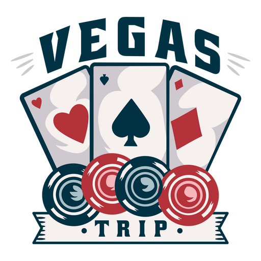 Viaje a Las Vegas con fichas y cartas de p?quer. Diseño PNG