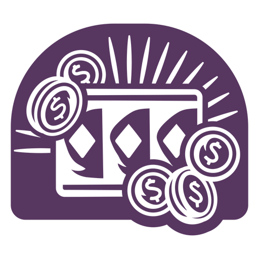 Lilafarbenes Symbol eines Spielautomaten mit Münzen darauf PNG-Design
