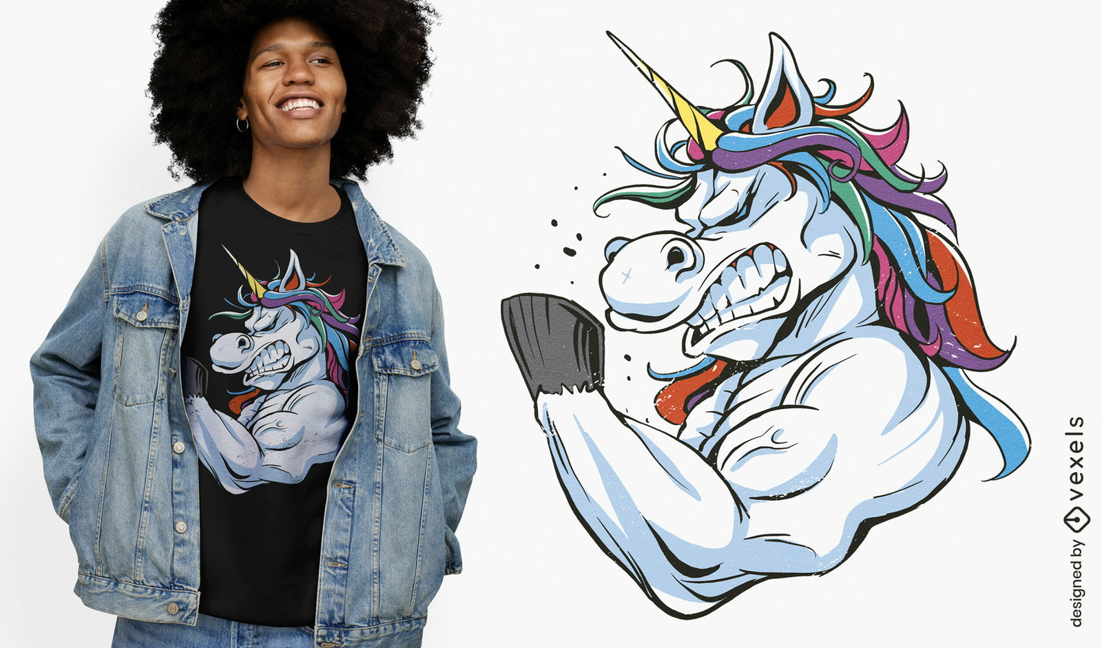 Diseño de camiseta de criatura unicornio fuerte