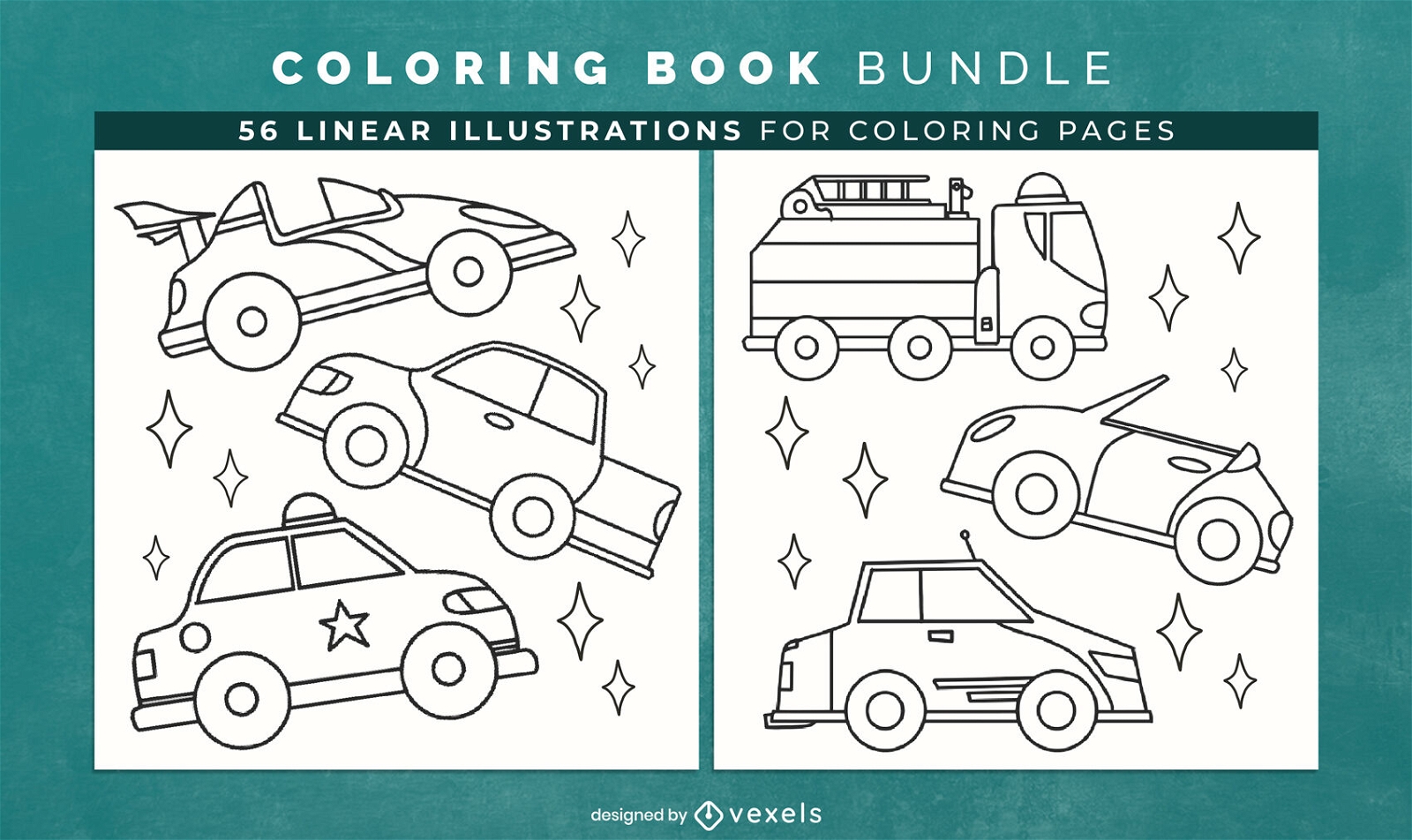 Transport and cars coloring book design pages