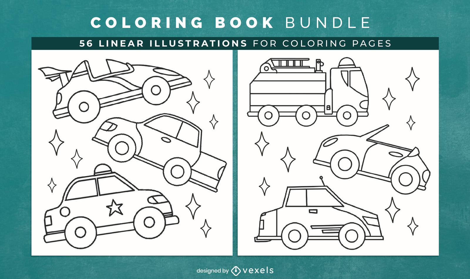 Transporte y coches para colorear páginas de diseño de libro