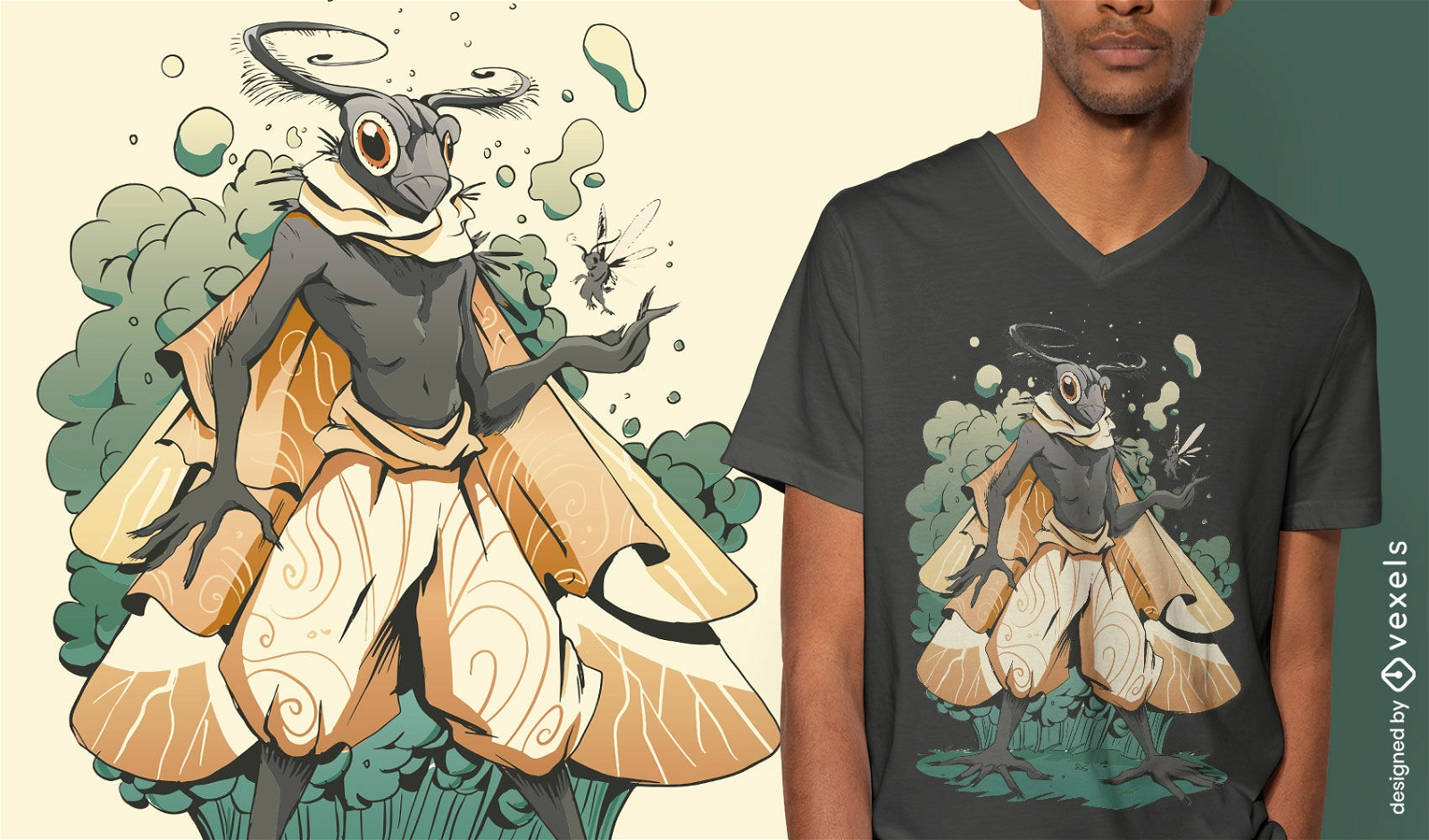 Diseño de camiseta de criatura de insecto mágico