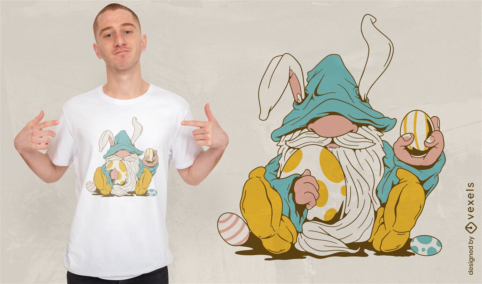 Diseño de camiseta de vacaciones de conejo de gnomo de pascua