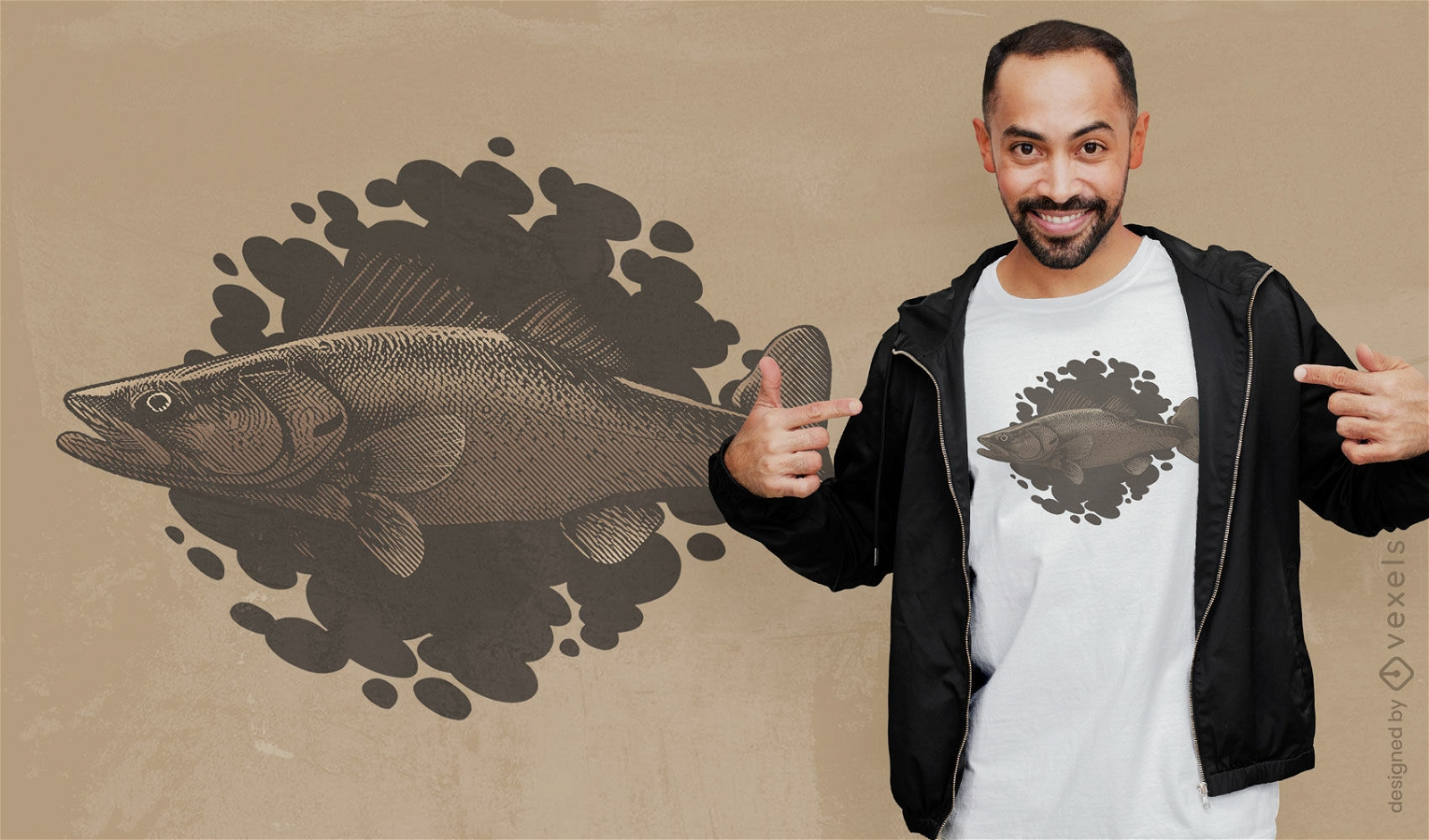 Diseño de camiseta con ilustración de pez lucioperca.