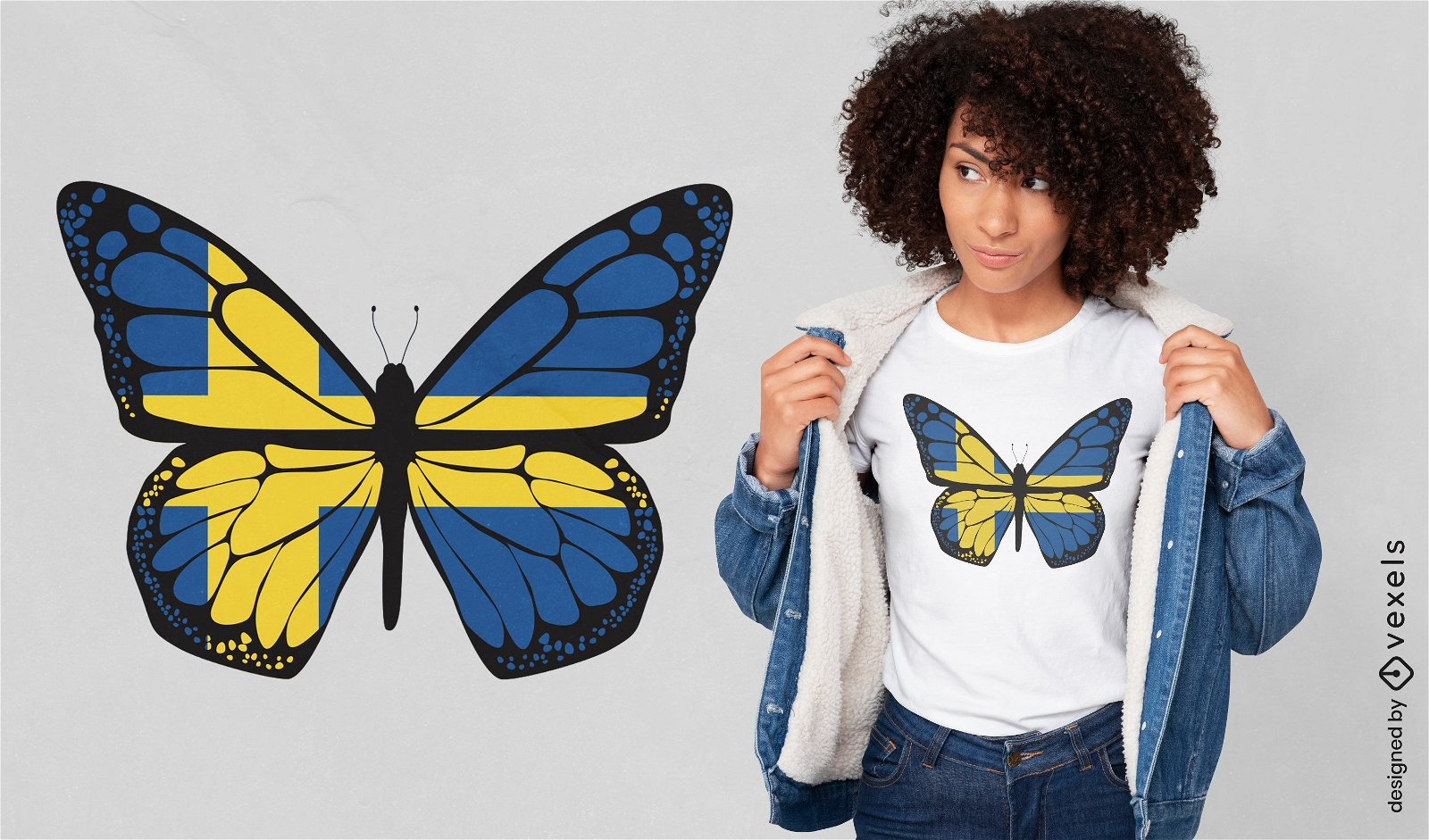 Bandera de suecia en diseño de camiseta de mariposa