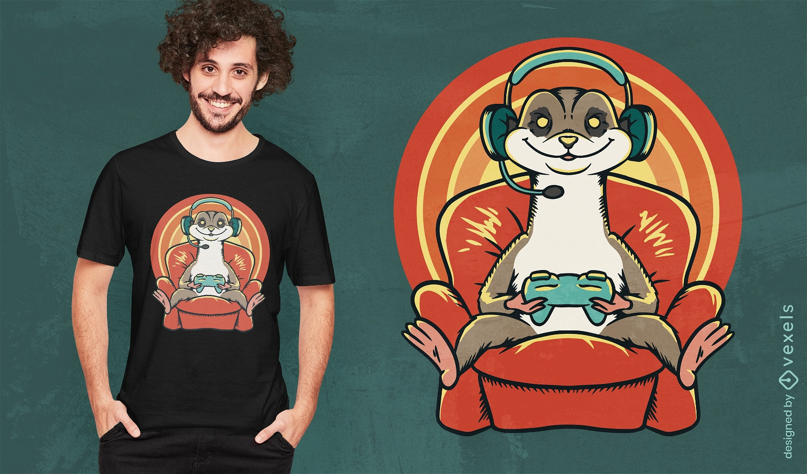 Meerkat playing videogames t-shirt design