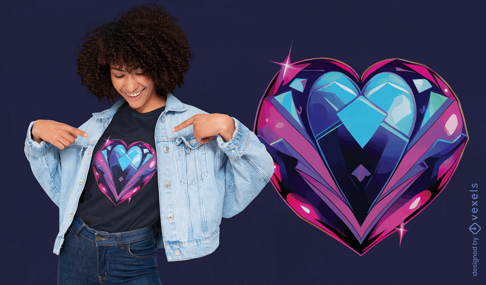 Diseño de camiseta de corazón de cristal de san valentín.