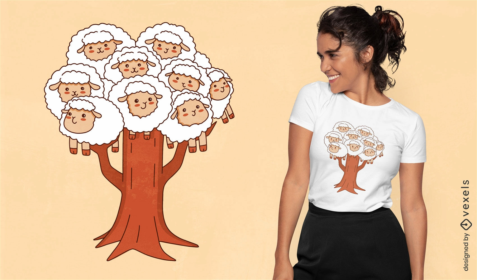 Tree with sheeps cute t-shirt design