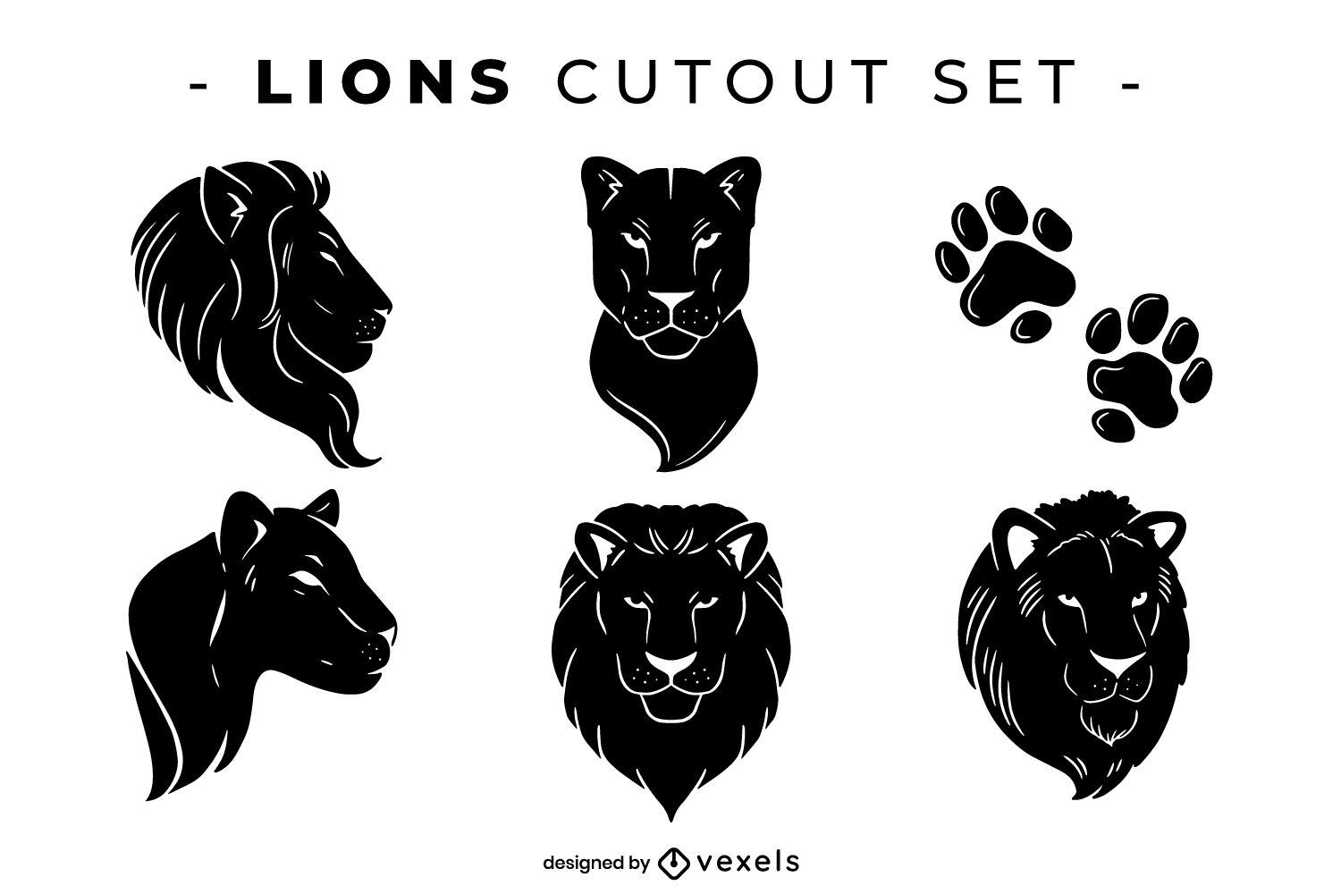 Conjunto recortado de cabeças de leões e leoas