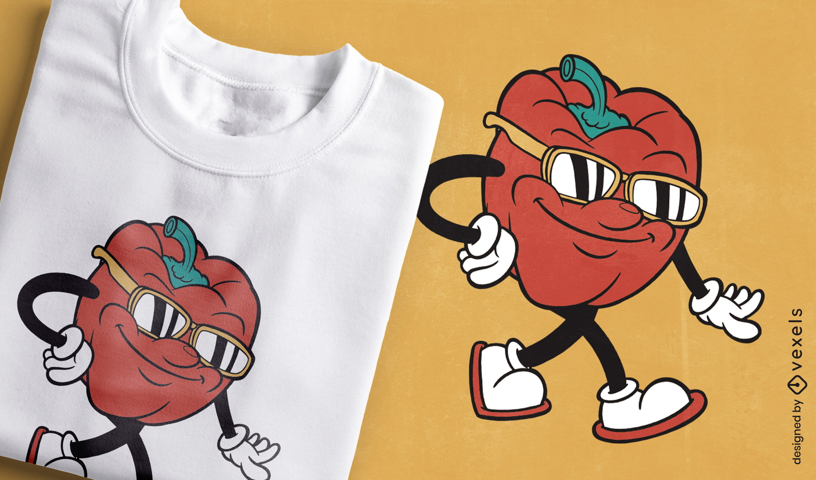 Diseño de camiseta de dibujos animados de comida de pimiento rojo