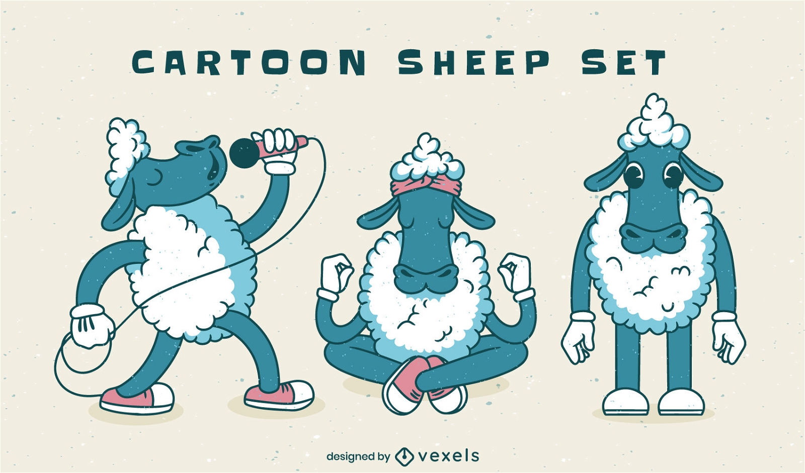 Funny cartoon sheep far animals set