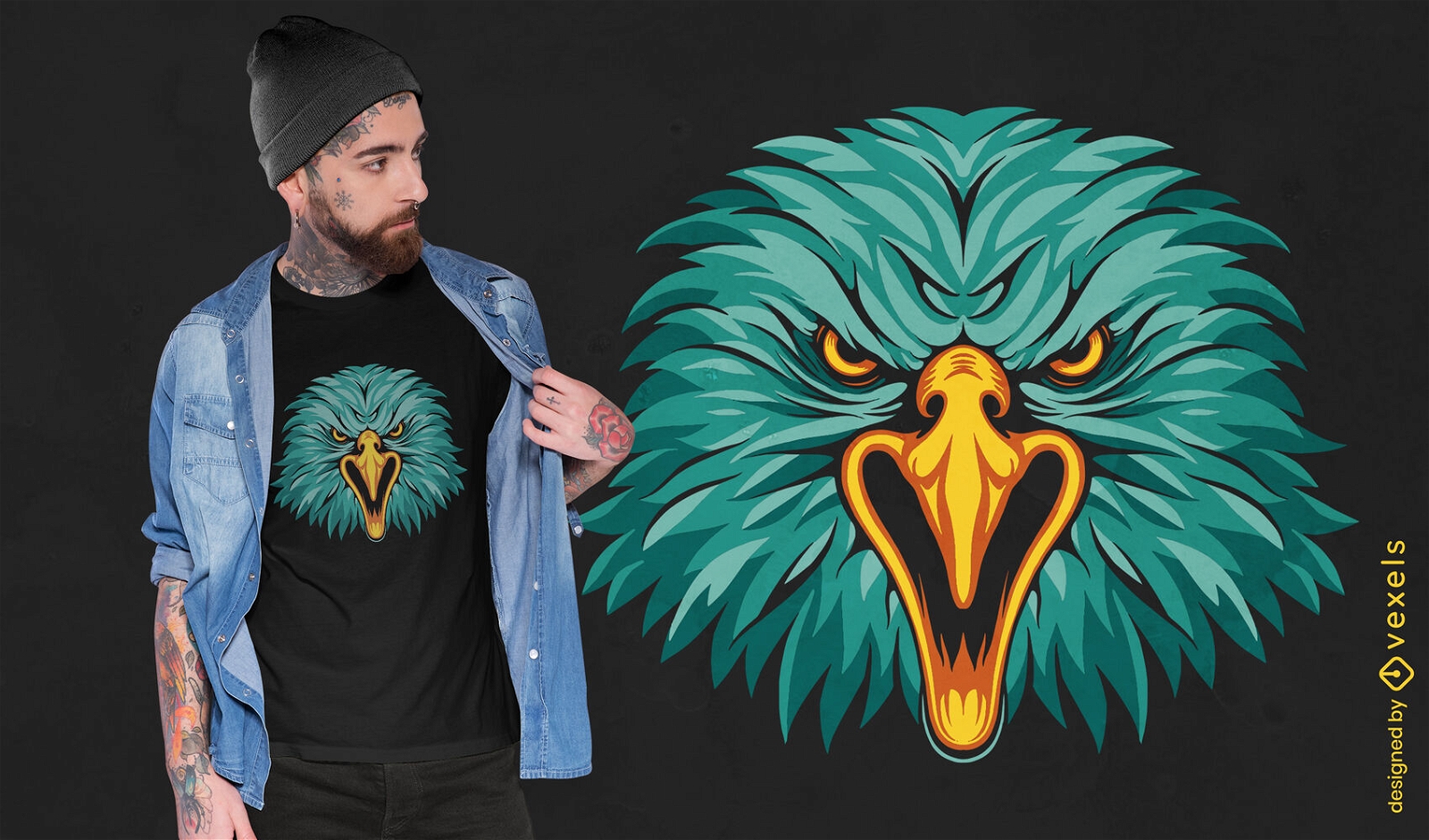 Diseño de camiseta con cara de águila