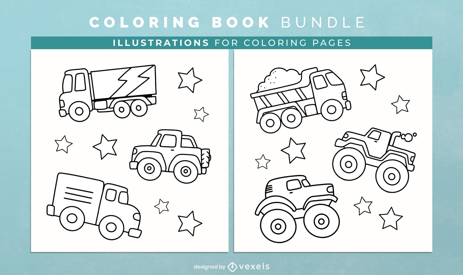 Trucks transportation coloring book design pages