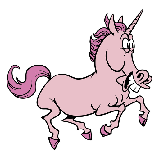 Unicornio de divertidos dibujos animados corriendo Diseño PNG