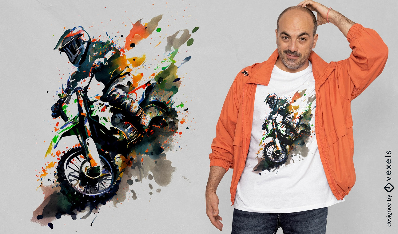 Motocross-Aquarell-T-Shirt-Design