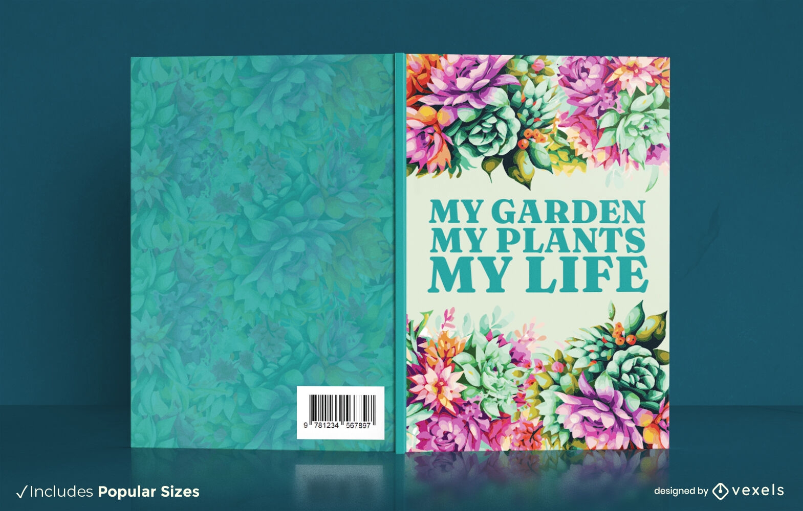Diseño de portada de libro de jardín de flores coloridas