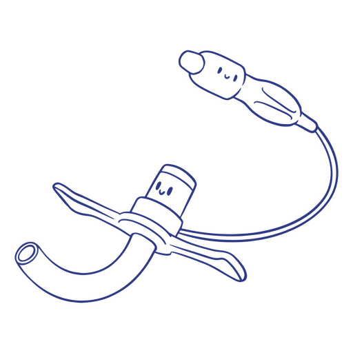 Dibujo de línea azul de una manguera conectada a un cable Diseño PNG