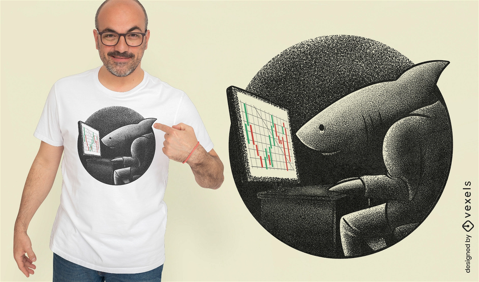 Tiburón empresarial con diseño de camiseta de computadora.