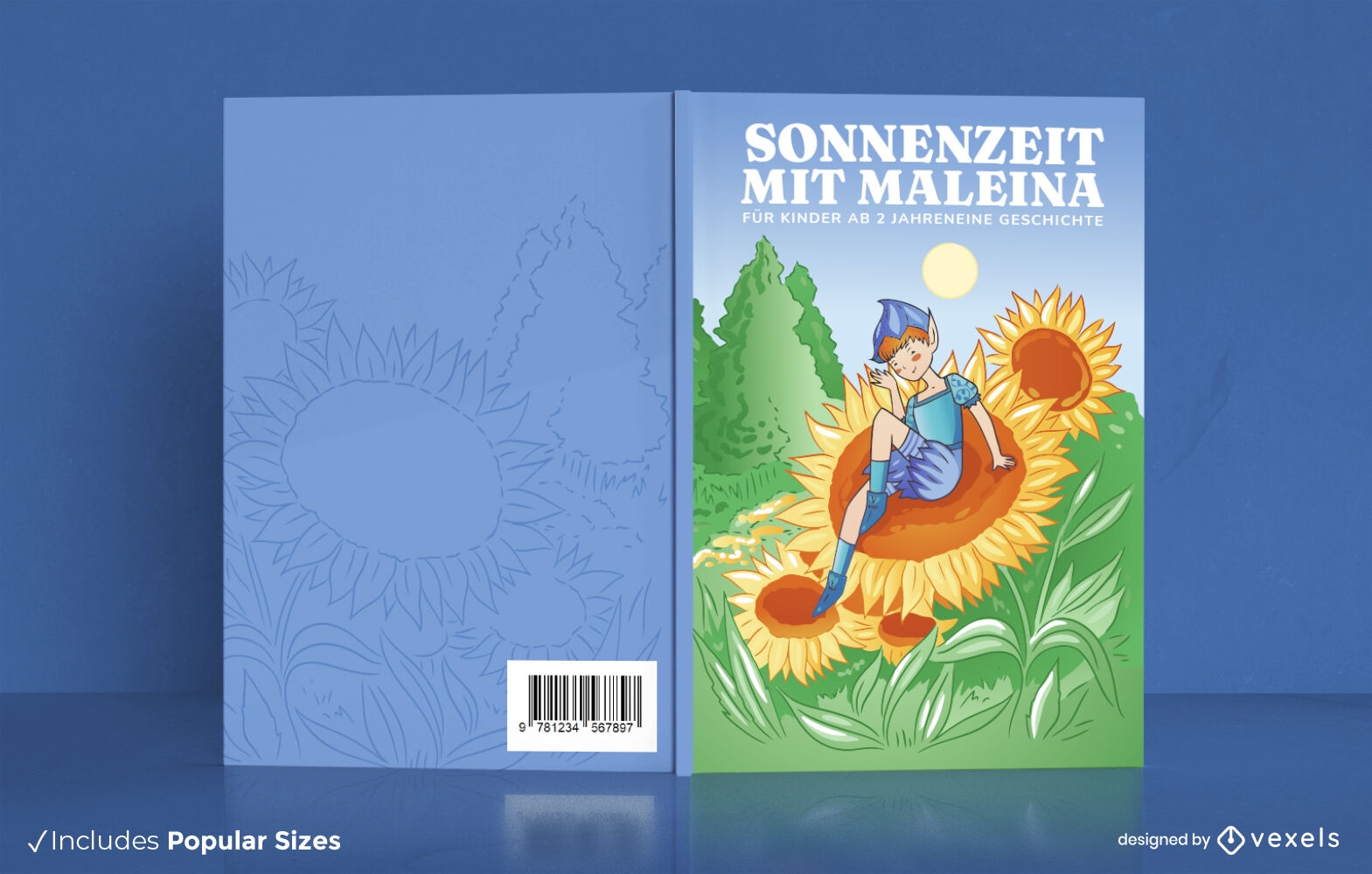 Fanatsy elf en diseño de portada de libro de girasol