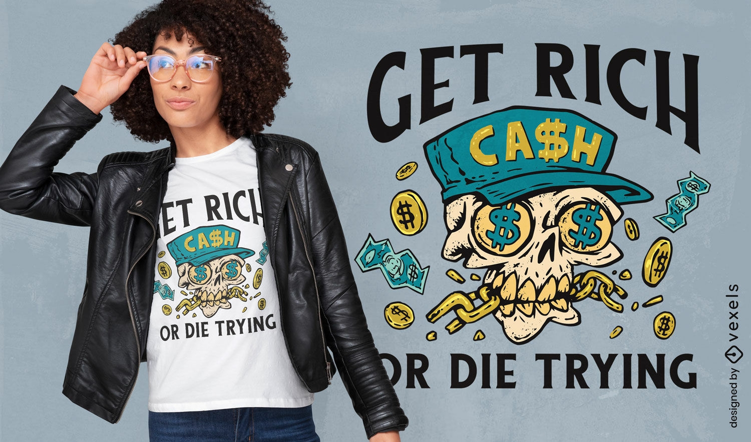 Get rich skull t-shirt design