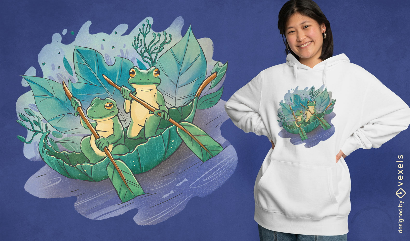 Cottagecore-Frösche auf Blattboot-T-Shirt-Design