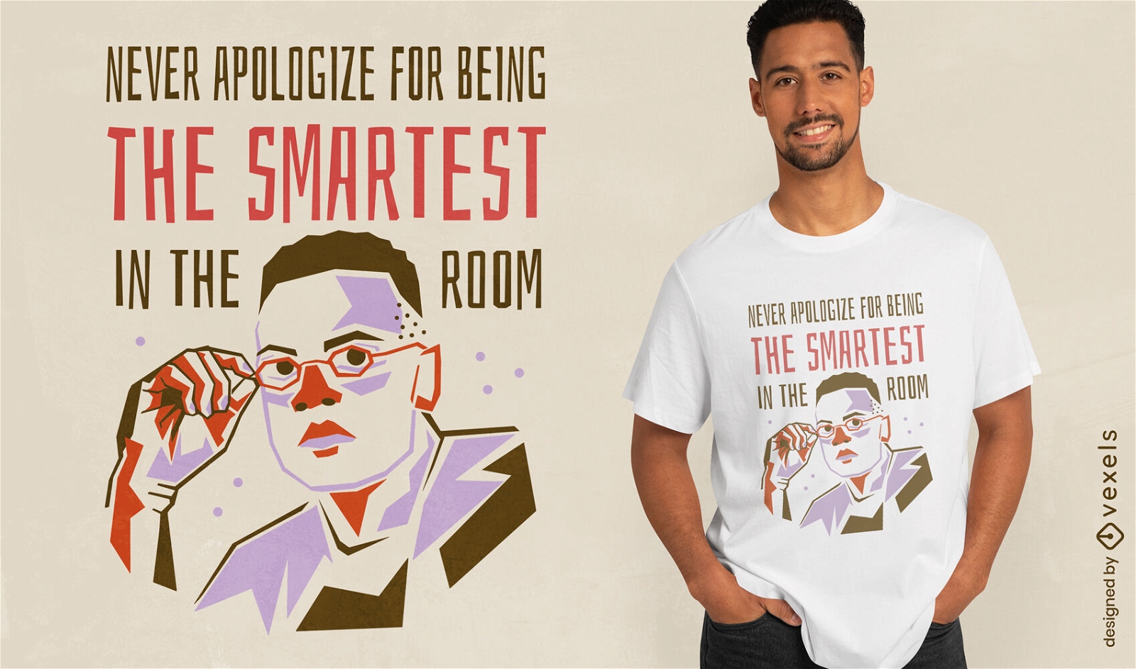 Smart man with glasses t-shirt design