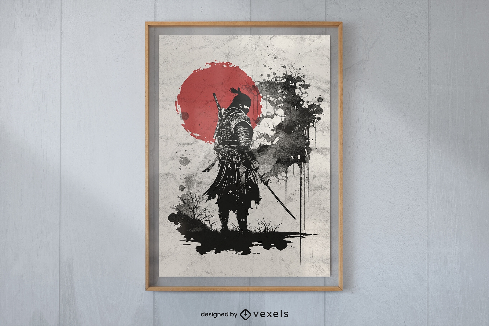 Design de cartaz de guerreiro samurai