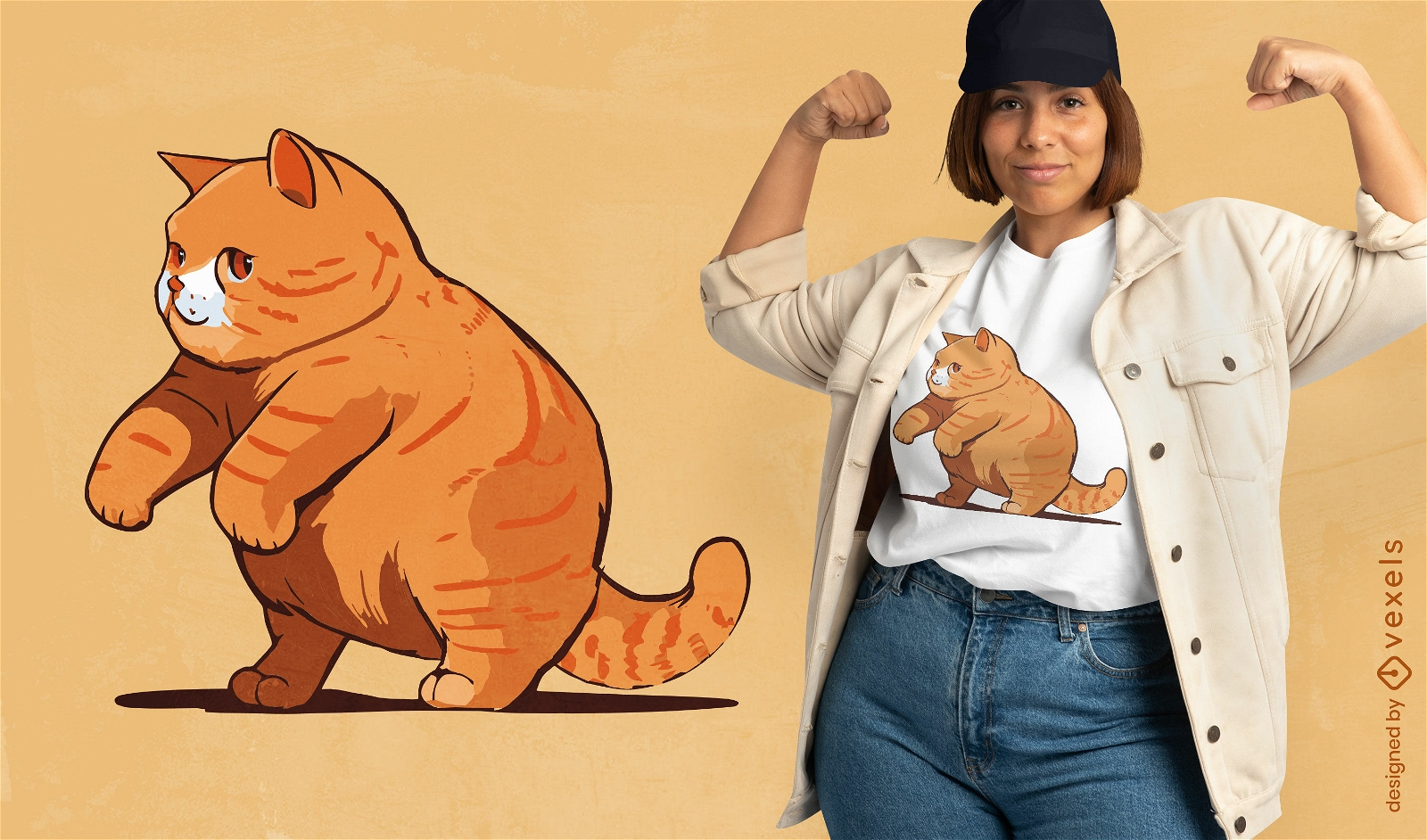 Diseño de camiseta de ejercicio de gato naranja.