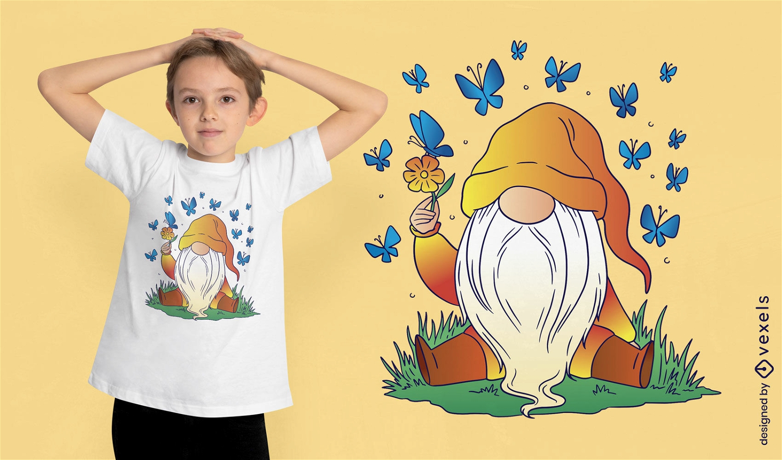 T-Shirt-Design mit Gnomen und Schmetterlingen