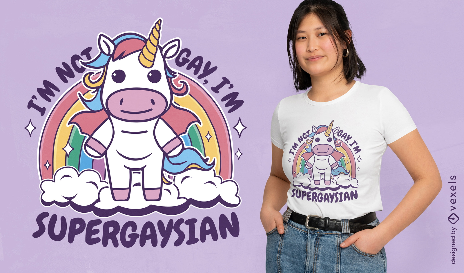 Unicornio lgbt con diseño de camiseta de arco iris.