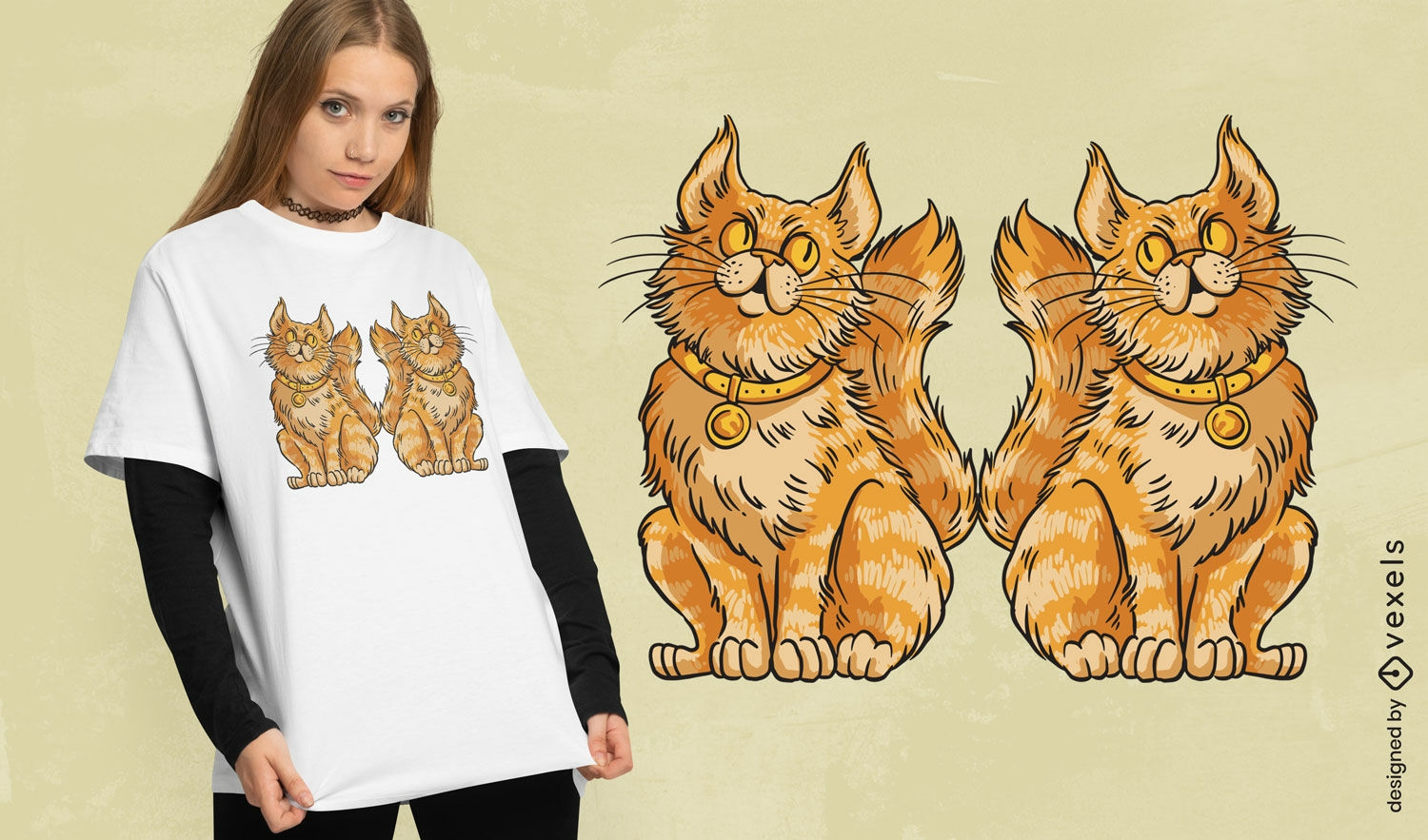 Diseño de camiseta de animales de gato gemelo de maine coon