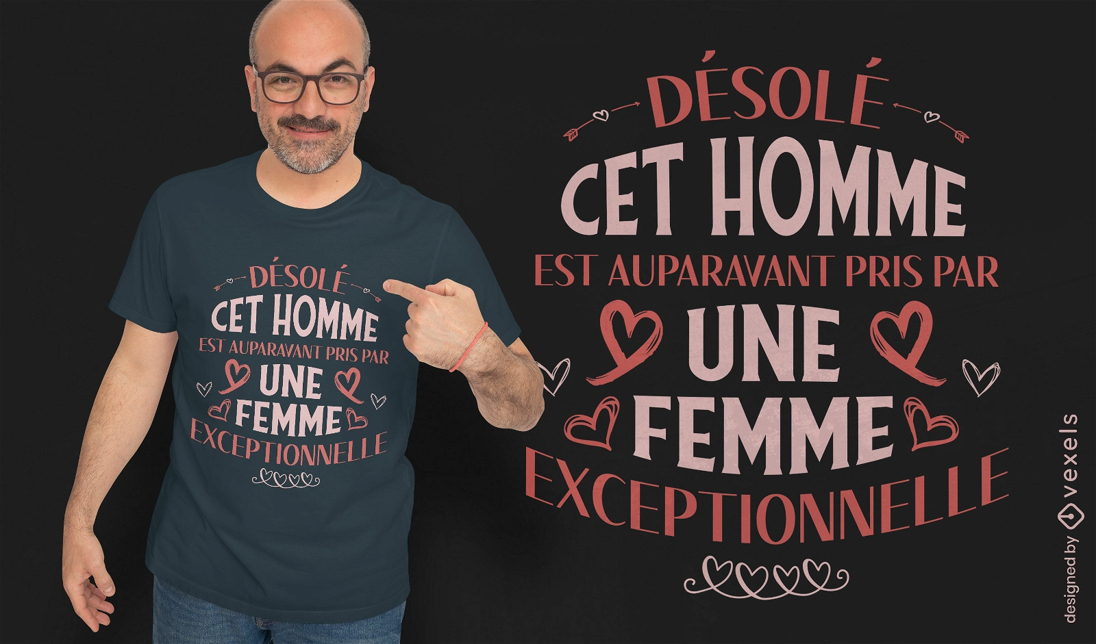 Romantisches T-Shirt-Design mit französischem Zitat zum Valentinstag