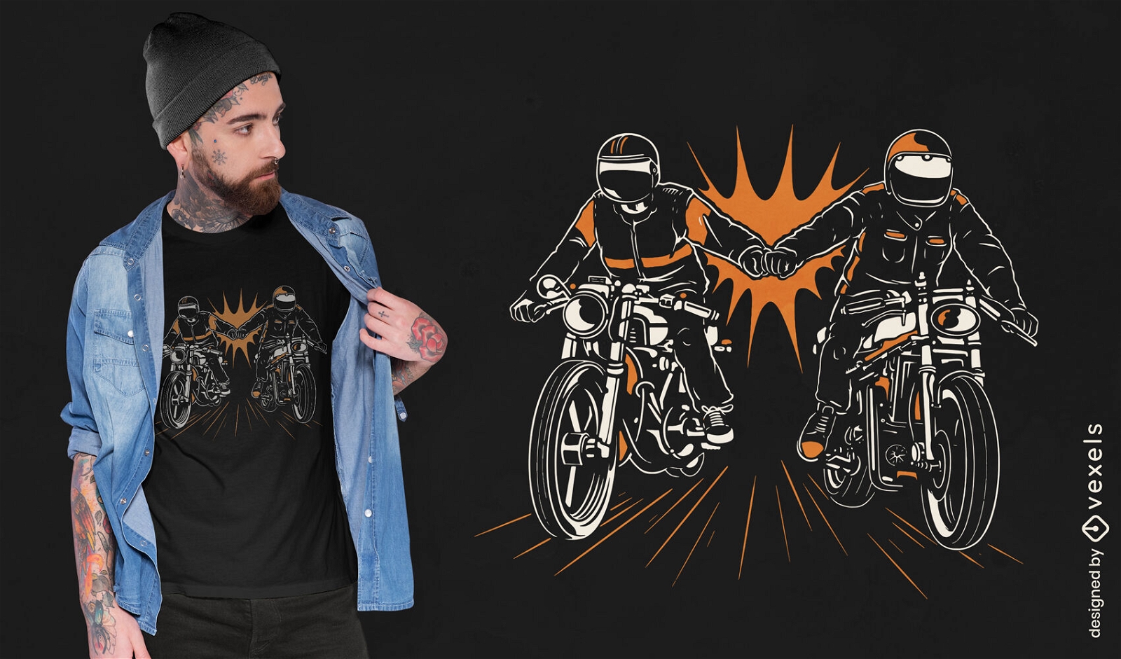 Dise?o de camiseta de amigos motociclistas.